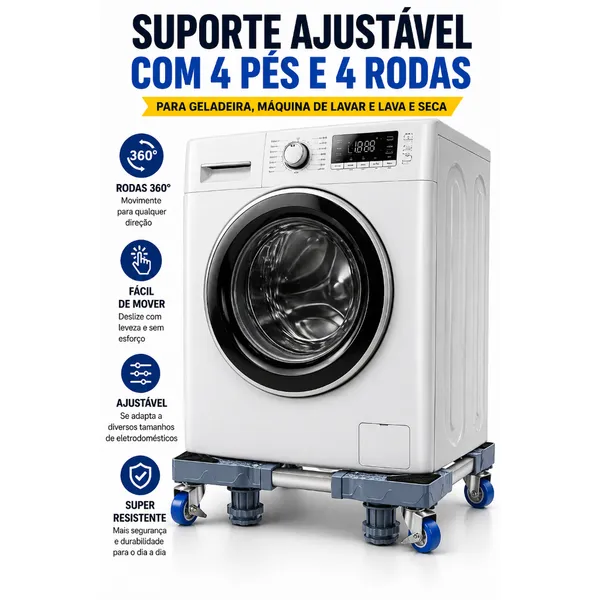 Suporte Base Universal para Geladeira e Máquina de Lavar Lava-Seca 8 Pés 4 Rodas, Envio Imediato