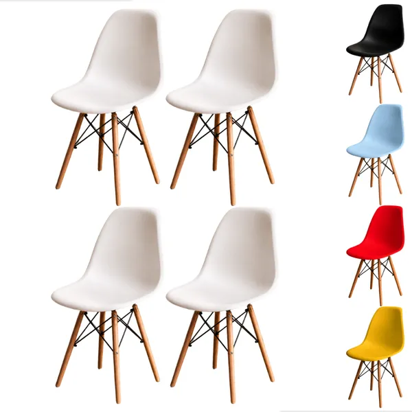 Kit 4 Cadeiras Eiffel Eames Pés de Madeira Sala Quarto Cozinha Escritório Wood Design Moderno