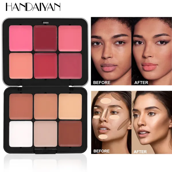 Paleta De Blush Com Caixa De Ferro De 12 Cores HANDAIYAN-Multiuso Para Corretivo , Iluminador E Contorno , Creme Fosco E
