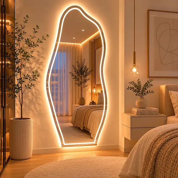 Espelho Grande Com Led Forte de 3 Cores e Botão Touch Jateado 90x40 Banheiro Quarto Sala Premium