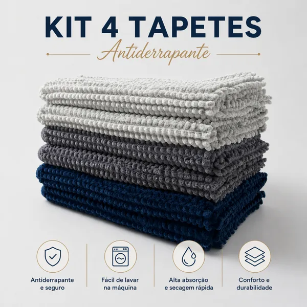 Kit Com 4 Tapetes Antiderrapante Banheiro Tipo Bolinha Em Microfibra 40x60 Alta Absorção Super Macio