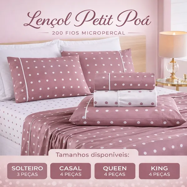 Jogo De Lençol Lencol Cama SOLTEIRO CASAL QUEEN KING De Bolinha Petit Poá 4 peças pecas 200 Fios Micropercal