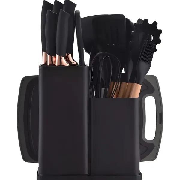Kit 19 Pçs Utensílios Cozinha Luxo Tábua Espátula Tesoura
