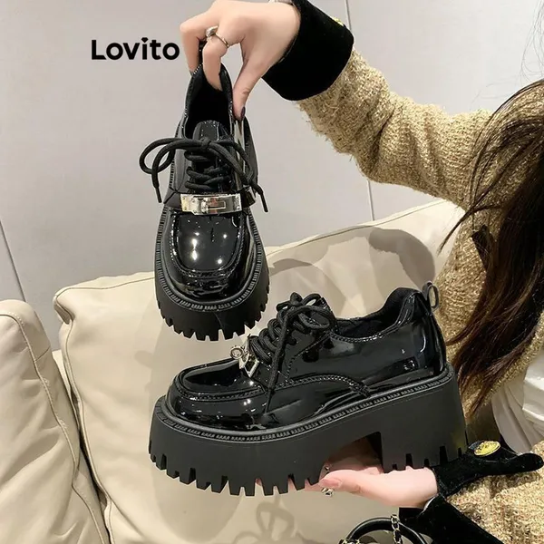 Lovito Casual Fivela de Metal liso Mary Janes para mulheres LFA66235