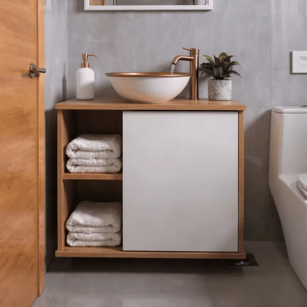 Gabinete Suspenso Banheiro Moderno com Cuba de Sobrepor 2 Nichos e 1 Porta - Blue Moby