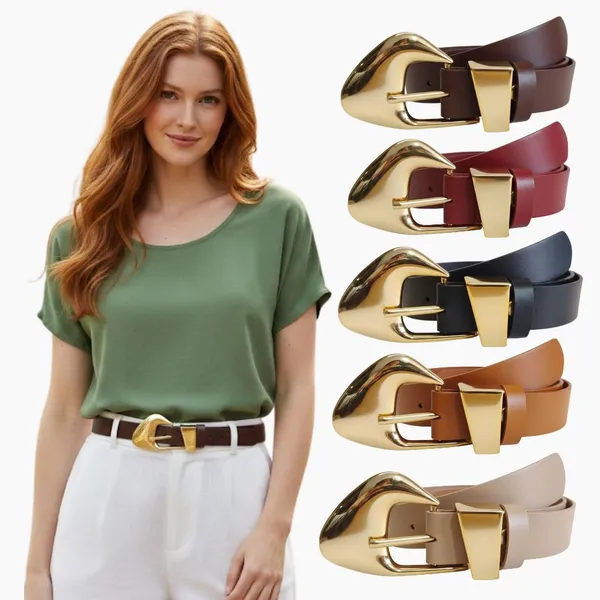 Cinto Feminino Fivela Organica Dourada Elegante Confortavel Couro Sintético Moda Plus Size - Lorena