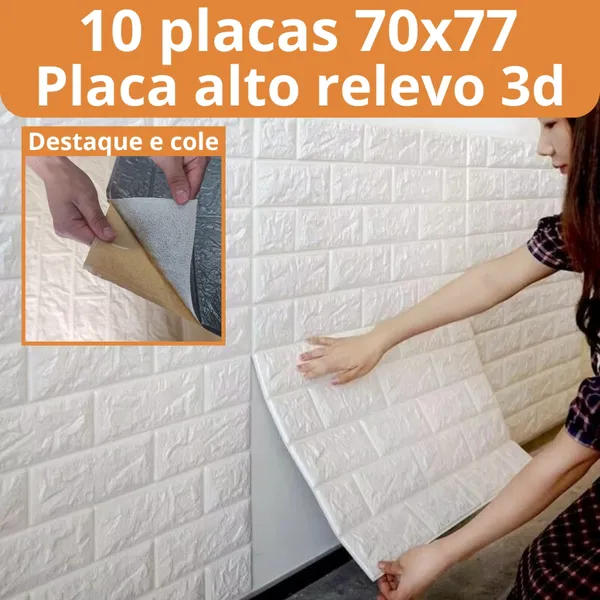 Kit 10 Placas Tijolinho 3D 70x77 Adesivo De Parede Autocolante Decoração