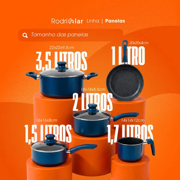 Jogo de Panelas 5 Peças Cerâmica Antiaderente Compatível Indução e Gás