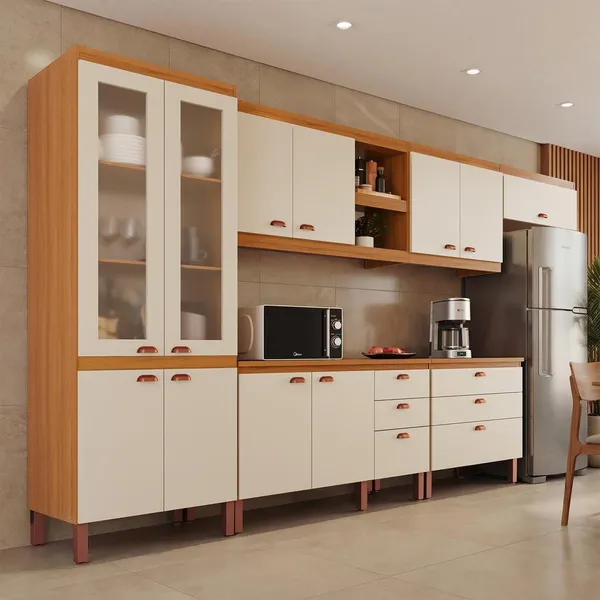 Cozinha Completa Modulada Florença 100% MDF com 2 Balcões 11 Portas e 6 Gavetas