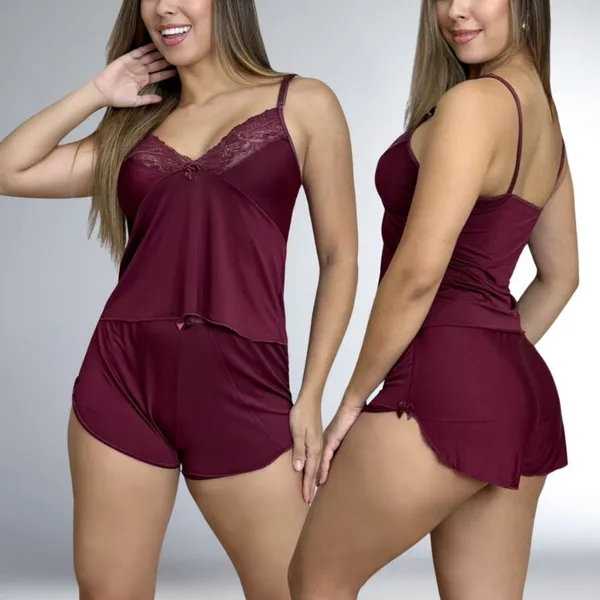 Pijama Baby Doll Malha Fria Tecido Fresquinho Roupa De Dormir   Confortavel Lingerie Sensual Renda