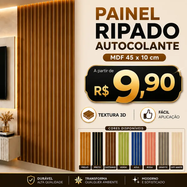 Kit Até 100 Placas Painel Ripado Autocolante Adesivo Decoração 45x10cm Para Parede Envio Imediato