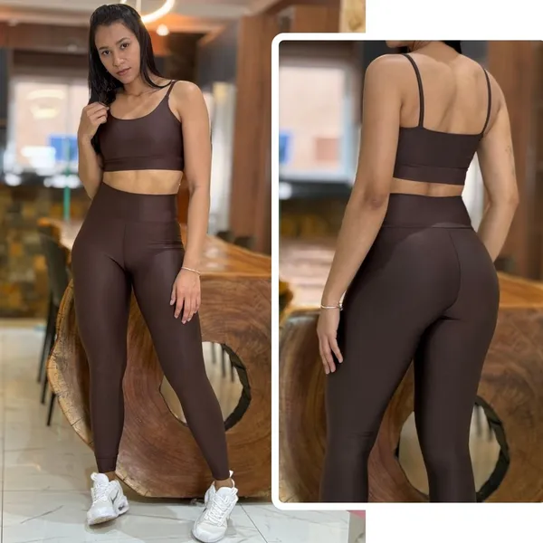 Conjunto ​Feminino de Academia Calça Legging + Top com Alta Compressão e Zero Transparência