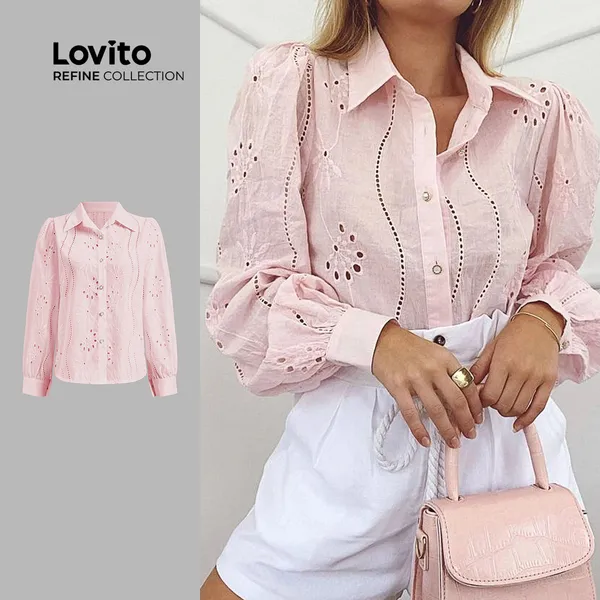 Lovito x Glenda (Refine by Lovito) Boho Blusa com recorte liso para mulheres LR7LD021