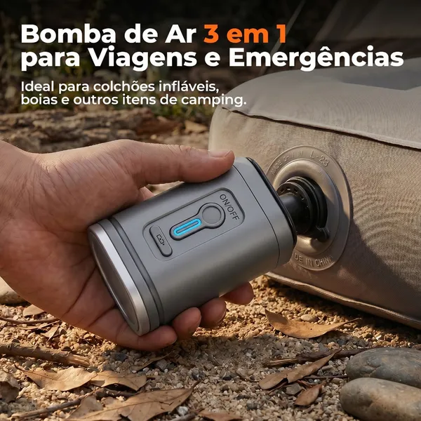 Promo: Inflador Elétrico Portátil USB — 3 em 1 c/ LED