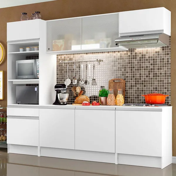 Cozinha Completa Compacta Madesa Topazio com Armário, Balcão e Tampo