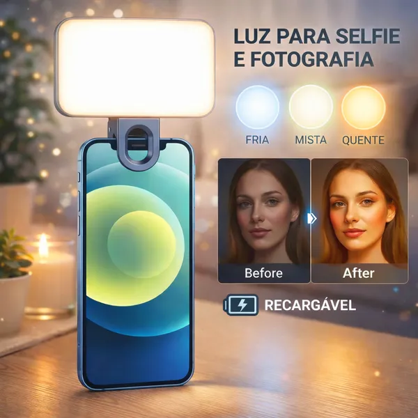 Mini Led 3 Modos De Luz LED Selfie Clip Live Stream Video Clip-on Portátil Maquiagem Recarregável