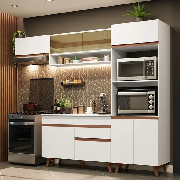 Cozinha Completa Madesa Reims 260007 com Armário e Balcão - Branco