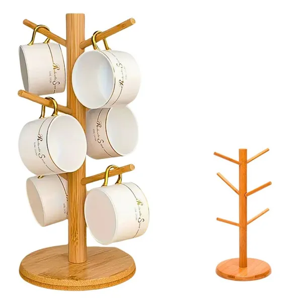 Suporte Porta ​Xicaras Bambu Madeira Pendurar Caneca Copo Cafe Cha Organizador Xicara Promoção