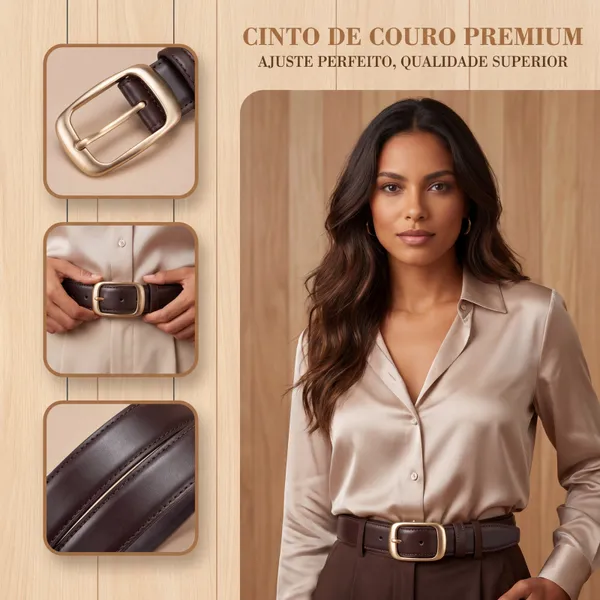 Cinto Feminino Fino Casual Elegante Couro Sintético Preto/Marrom Para Jeans e Vestidos