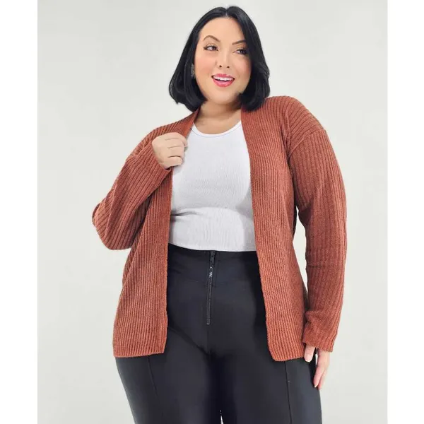 Casaco Plus Size Canelado de Tricot
