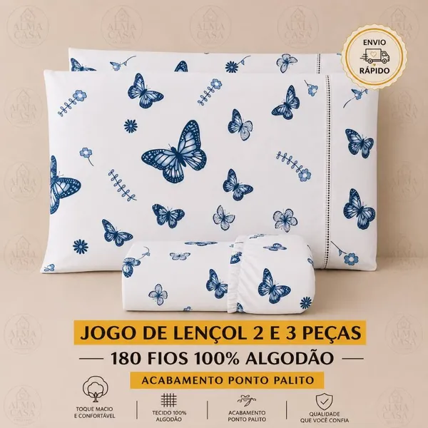 JOGO DE LENÇOL 2 E 3 PEÇAS 180 FIOS 100% ALGODÃO SOLTEIRO CASAL QUEEN KING TOQUE MACIO