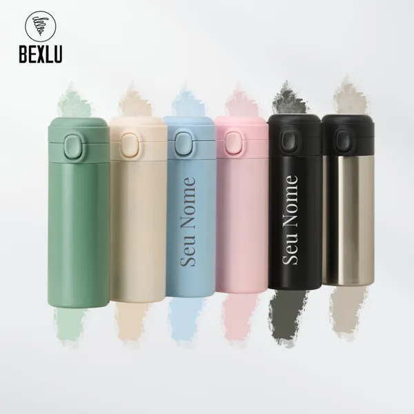 Garrafa Térmica Personalizada Água 400ml Inox Parede Dupla Colorida Botão Original
