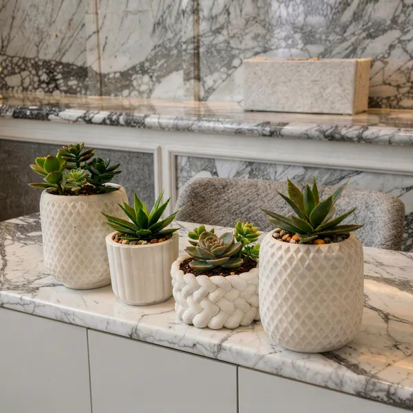Kit 4 Vaso de Plantas Suculentas Vaso Decorativo em Gesso para e Cactos Decoração Sala Pequena Mesas