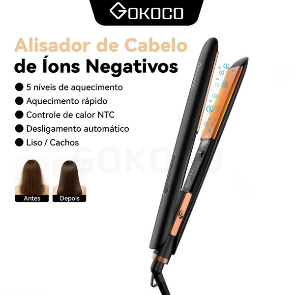 GOKOCO Alisador De Cabelo De lons Negativos Desligamento Automático Aquecimento Rápido Controle De Calor NTC Liso/Cachos