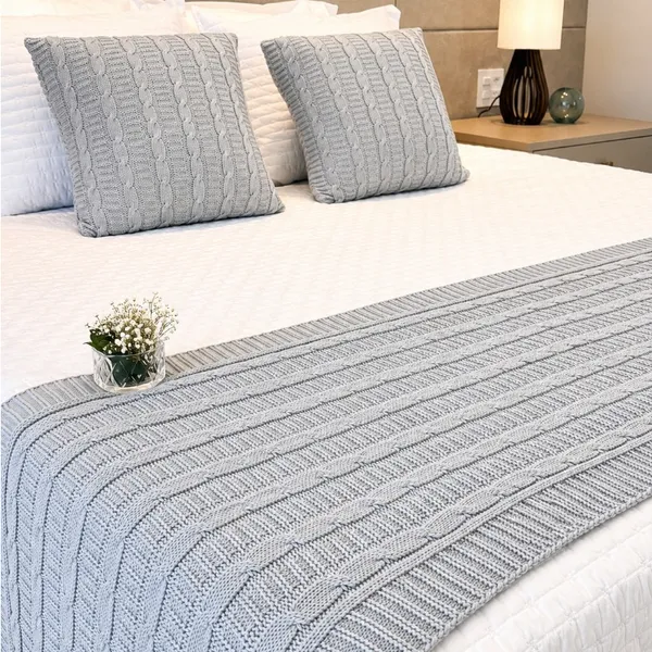 Kit Peseira Cama Casal Queen King Manta de Tricot + 2 Capas de Almofada Para Cama Sofá Decoração FI