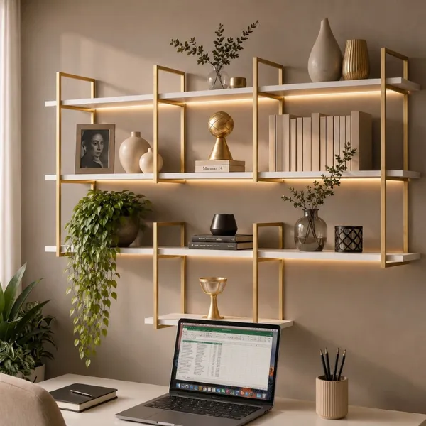 Prateleira Industrial Estante De Parede Moderna 120cm Zen Grande Dourada