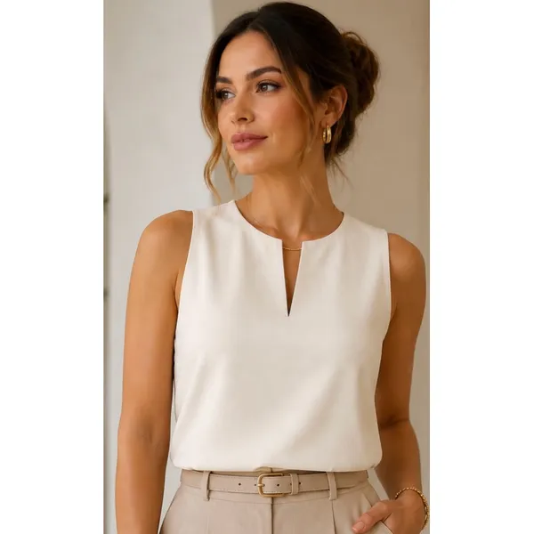 blusa Gola V alfaiataria regata elegante/casual tecido liocel / linho