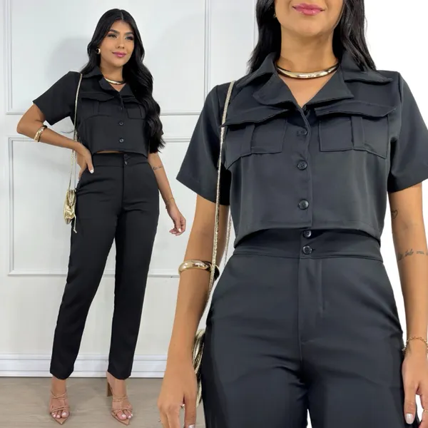 CONJUNTO FEMININO ALFAIATARIA COLETE COM BOTOES