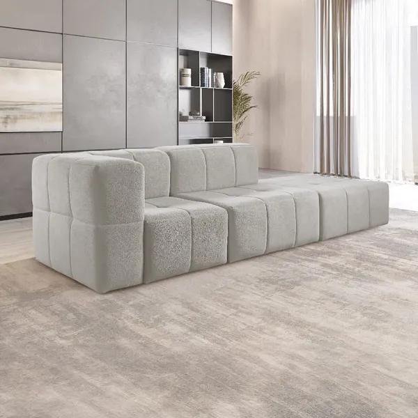 Sofá Modular 3 Lugares Bouclé Cinza Sofá na Caixa 258cm Cinza