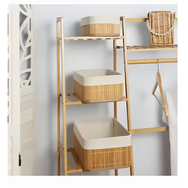 Kit 3 Cestos Organizador de Bambu Lavanderia com Forro