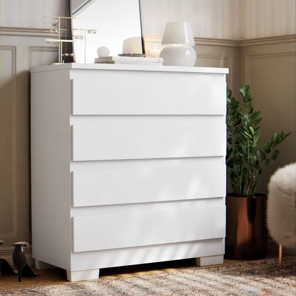 Cômoda 4 Gavetas MDF Para Quarto Grande De Adulto Com Pés Multiuso Organizador De Roupas Imperial