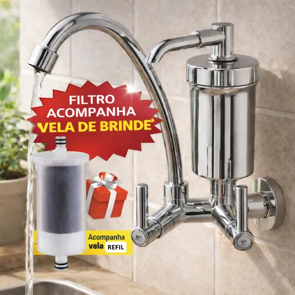Torneira Filtro Parede Cromada Luxo 360° Bica Alta Dupla Saída Purificador Cozinha Alta Pressão