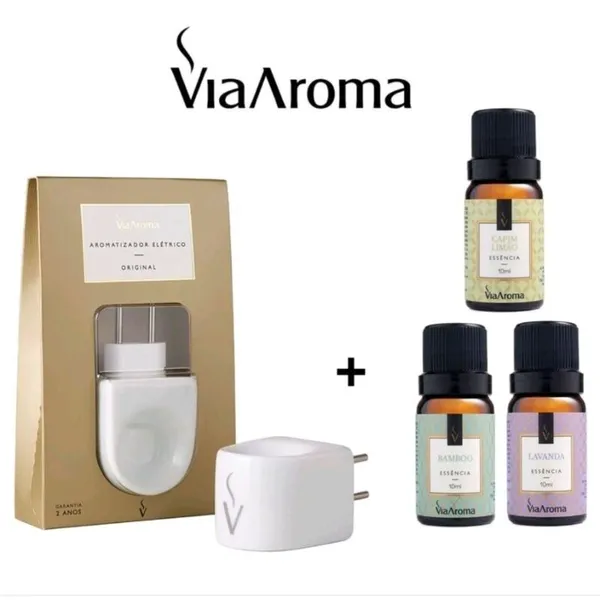 Kit Difusor Aromatizador De Ambiente  Elétrico em  Porcelana Original Bivolt - Essencia Via Aroma