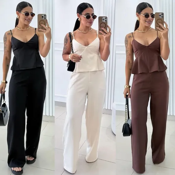 Conjunto Feminino de Alfaiataria com Regata Alça Fina e Calça Reta | 316# PMG