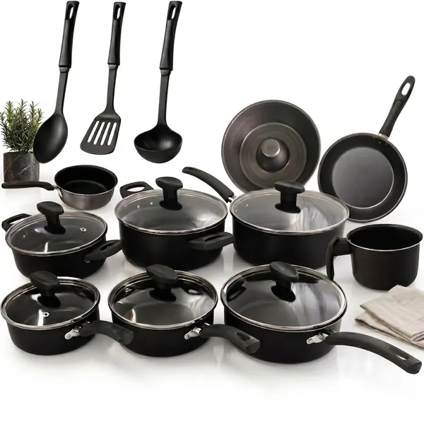 Conjunto Panelas 13 Peças Antiaderente Teflon Tampa Vidro