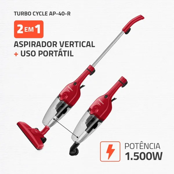 Aspirador de Pó Vertical 2 em 1 Mondial Turbo Cycle Vermelho e Preto 1500W AP-40-R