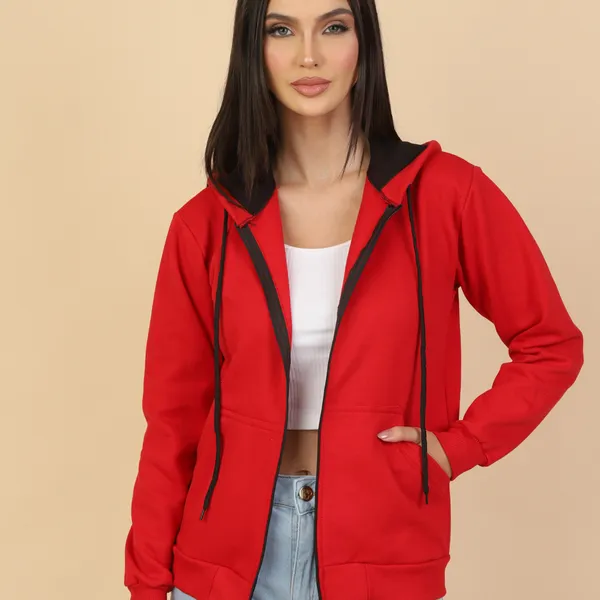 Blusa de Frio Moletom com Ziper Feminina Liso Direta Da Fabrica