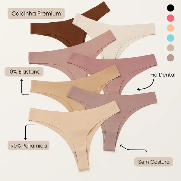 Kit 7 ou 4 Unidades de Calcinha Fio Sem Costura a Laser