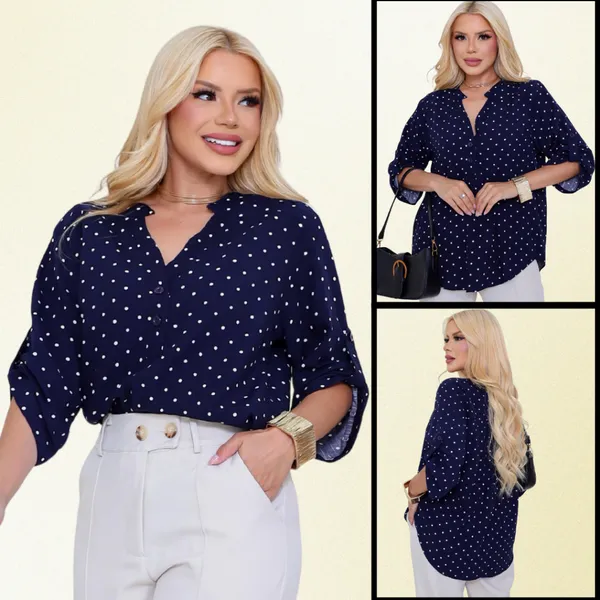 Camisa  Social Feminina Casual Manga ¾ em Viscolinho