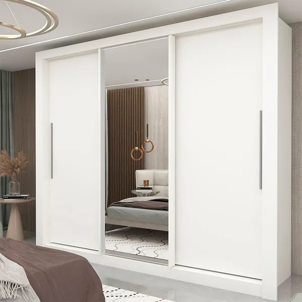 Guarda-Roupa Casal 3 Portas 1 Porta Espelhada Milão 100% MDF Yescasa Branco Branco