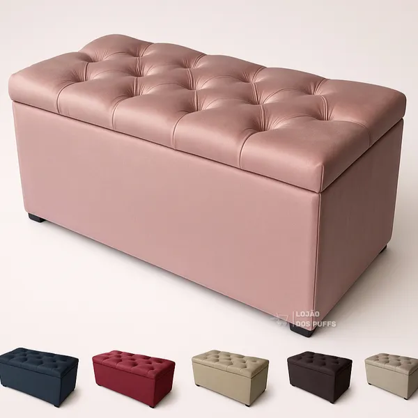 PUFF BAÚ ESTOFADO 90CM CAPITONÊ PÉ DE CAMA ORGANIZADOR SUEDE QUARTO SALA CLOSET DECORAÇÃO RESISTENTE