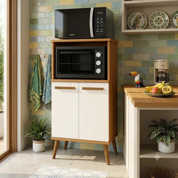 Paneleiro Organizador de Cozinha para Microondas e Forno 2 Portas Lisboa