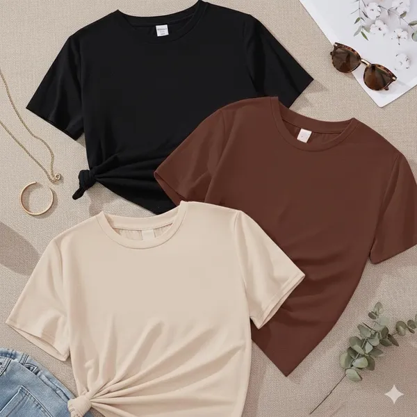 Kit 3 T-Shirts Femininas Básicas 100% Algodão