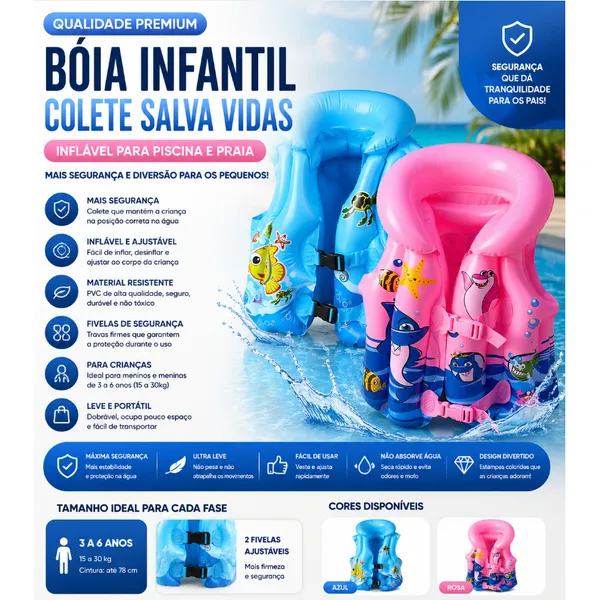 Bóia Infantil Colete Salva Vidas Inflável Piscina Praia
