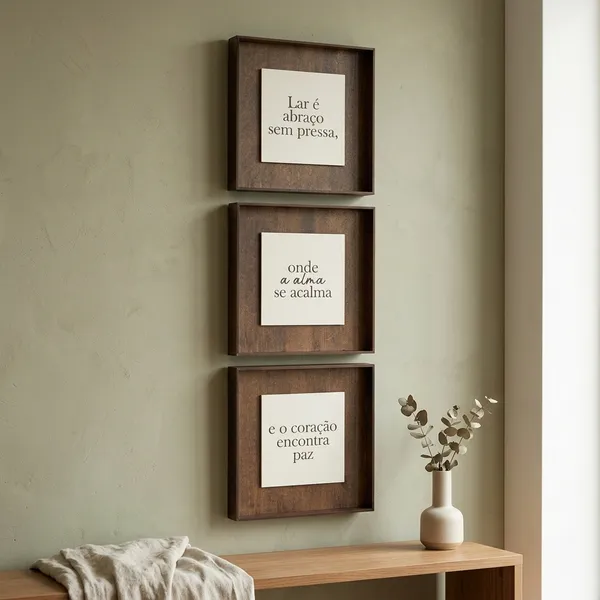 Kit Quadro Decorativo em MDF com Placa Gravada de Frase Religiosa