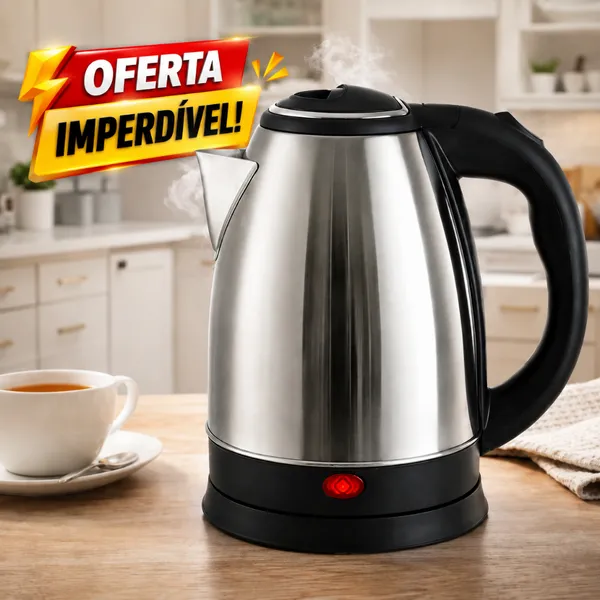 Chaleira Elétrica Automática Aço Inox Premium 1,8 Litros 110v ou 220v – Base 360° e Luz Indicadora